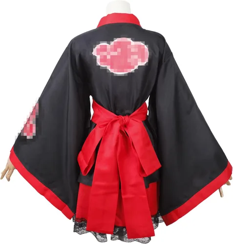 Vista 4 de Vestido kimono de anime ninja para Halloween, disfraz de cosplay, disfraz de uniforme para mujer, color rojo