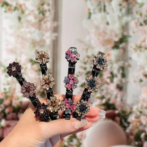 Vista 4 de 4 piezas de pinzas de pelo con cristales brillantes trenzadas para niñas, 2025 pinzas de pelo para mujeres, pinzas de pelo para cabello fino, grueso