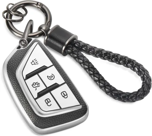 Vista 33 de para llavero de Cadillac con funda de TPU con superficie granulada y cuerda trenzada metálica, funda de llavero mejorada para 2020 en adelante CT4