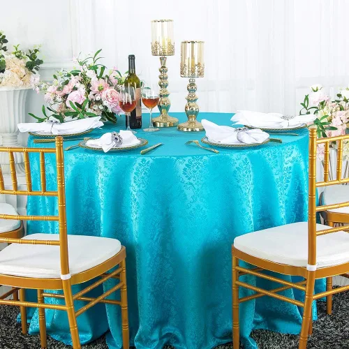 Vista 9 de Manteles redondos de poliéster damasco de jacquard marqués de 90 pulgadas para restaurante, cocina, comedor, boda, fiesta, banquete, eventos
