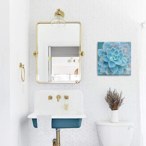 Vista 5 de Decoración de baño de suculentas azules, arte de pared enmarcado, moderno, popular, plantas de pared, impresiones en lienzo, decoración de pared