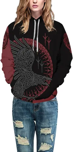 Vista 4 de ENLACHIC Sudadera con capucha Viking Totem para hombre con impresión digital 3D