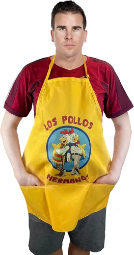 Vista 2 de LOS Pollos Hermanos Delantal Cocinar Meth Disfraz Polilla Heisenberg Breaking Bad, Amarillo