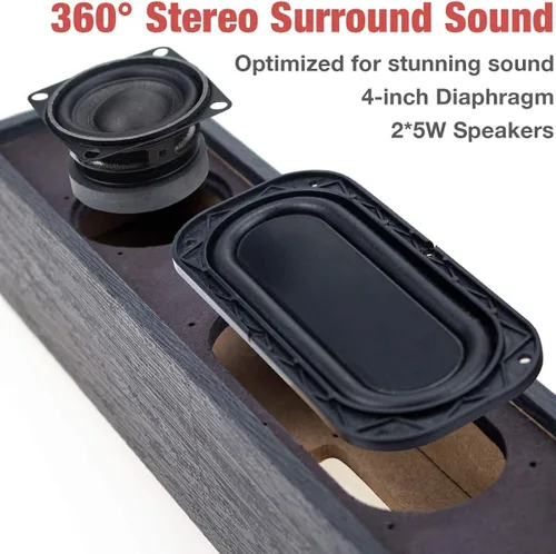 Vista 7 de [Usado] MICA - Altavoces para computadora, barra de sonido inalámbrica Bluetooth 5.0, mini barra de sonido en ángulo de madera, altavoces de PC Negro