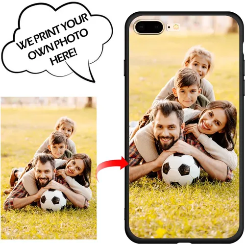 Vista 5 de Funda de teléfono con foto personalizada para iPhone 7 Plus 8 Plus, imagen personalizada/texto, funda negra delgada y suave, regalo único de nicho