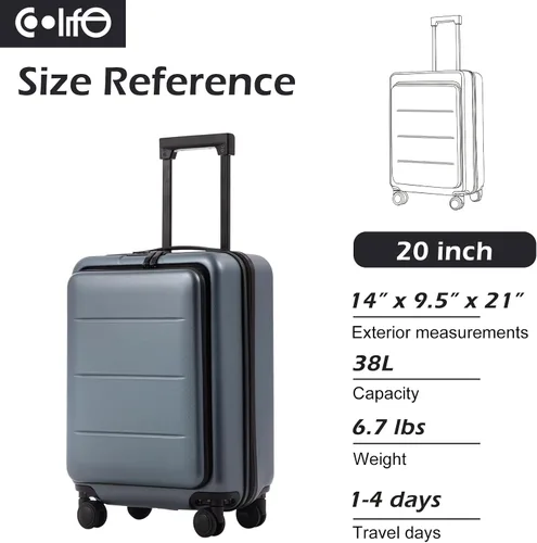 Vista 7 de COOLIFE Maleta de equipaje conjunto de ABS+policarbonato Spinner Trolley con bolsillo, compartimento. Bolsa para fin de semana.