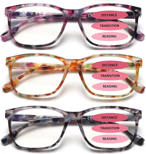Vista 8 de Anteojos de lectura progresivos multienfoque para mujer, estampado de patrón de bloque de luz azul, elegantes lectores de computadora para mujer