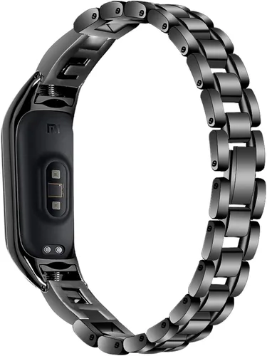 Vista 4 de Mi Band 4 Correa de fitness, pulsera de acero inoxidable con diamantes de imitación para mujer, elegante correa de repuesto delgada, ajustable Negro