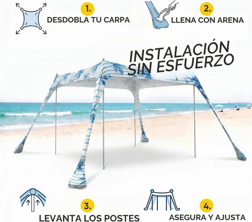 Vista 8 de Sekey Toldo de playa de aluminio con protección solar UPF 50+ - Toldo de playa portátil de 10 x 10 pies con cuerda resistente al viento y postes