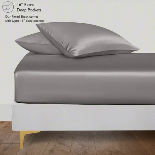 Vista 3 de Linenwalas Juego de funda de edredón Tencel Lyocell con bolsillo profundo, sábana ajustada, viscosa hecha de eucalipto, juego de ropa de cama Gris