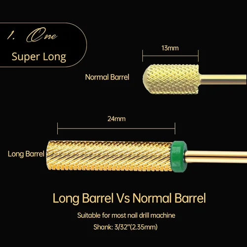 Vista 2 de Broca de uñas, broca larga para uñas, broca de uñas para uñas acrílicas, gruesa Extra Long Barrel Nail Drill Bit, Carbide Tungsten Drill Bit for