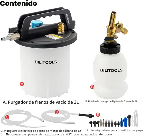 Vista 3 de BILITOOLS Kit de bomba de vacío de purga de líquido de frenos de 3 L, herramienta extractora de líquido de embrague para sistema de frenos neumático