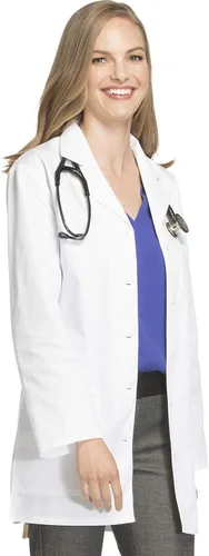 Vista 4 de Cherokee Scrubs bata de laboratorio con botones y cinturón en la espalda, 32 pulgadas, para mujer