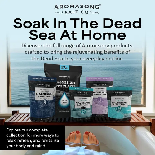 Vista 7 de Aromasong Escamas de magnesio del mar Muerto, bolsa negra resellable de 12 libras, sales de baño de cloruro de magnesio relajantes musculares