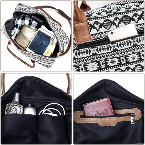 Vista 4 de MyMealivos Bolsa de lona para el fin de semana o viaje durante la noche bolsa de tela de lana gruesa con bolsa para zapatos Negro 43237-2