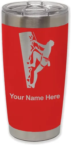 Vista 38 de LaserGram 20oz Vacuum Insulated Tumbler Mug, Rock Climber, Personalized Engraving Included (Coral)