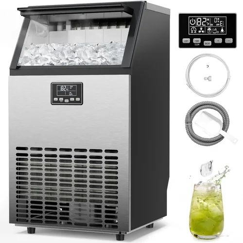 Vista 8 de Kismile Máquina comercial para hacer hielo, 66 libras/24 horas, temporizador de 24 horas, panel LCD, autolimpieza, acero inoxidable