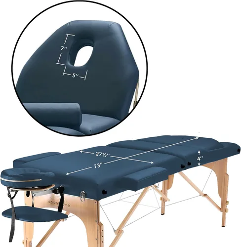 Vista 6 de Saloniture Mesa de masaje portátil profesional con respaldo - azul