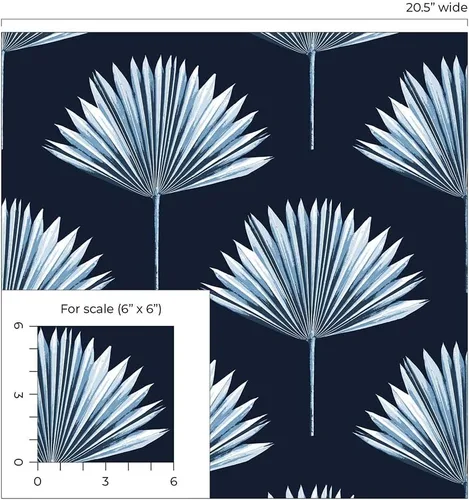 Vista 9 de NextWall Papel tapiz tropical para despegar y pegar con palmeras (azul marino)