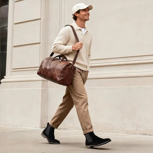 Vista 2 de Bruno Marc - Botines tipo Chelsea de gamuza y piel para hombre Negro
