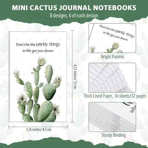 Vista 2 de Colarr Juego de 48 regalos temáticos de cactus, a granel con bonitos bolígrafos de cactus de dibujos animados, bloc de notas de bolsillo
