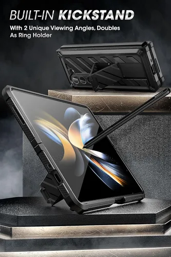 Vista 4 de SUPCASE Funda para Samsung Galaxy Z Fold 5 con soporte incorporado, color negro Built-in Screen Protector, Detachable Belt Clip, S Pen Holder