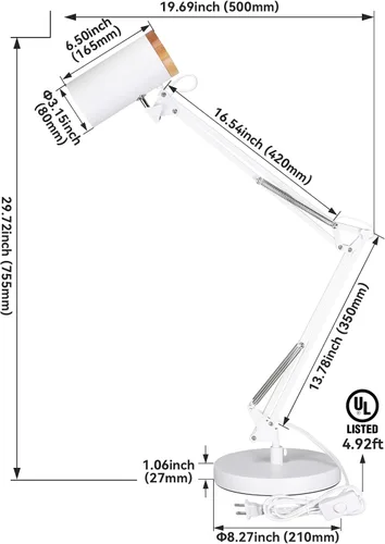 Vista 7 de TORCHSTAR Lámpara de escritorio alta con brazo oscilante con acento de madera, tamaño grande ajustable altura máxima de 31 pulgadas, lámpara