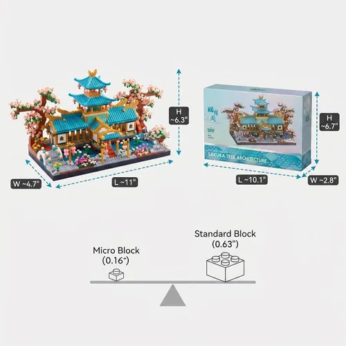 Vista 4 de JXRLMB Juego de bloques de construcción micro de Jardines Clásicos Chinos de Suzhou con Árbol de Sakura Desafío de Construcción para Adultos