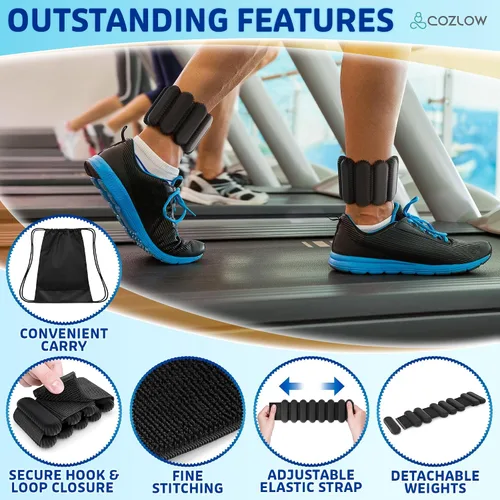Vista 5 de Cozlow - Ankle & Wrist Weights - for Men & Women - 1 Pair - Adjustable Silicone Workout Bands for Fitness & Strength Training - Wearable Leg & Cuff