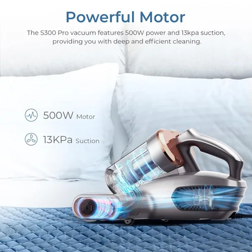 Vista 2 de JIGOO S300 PRO Aspiradora de colchón con UV y ultrasónico y calentamiento alto, aspiradora portátil potente antialergénica para cama, sofá