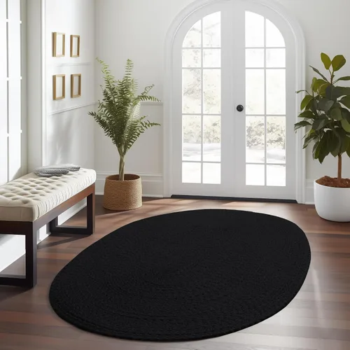 Vista 30 de Super Area Rugs Alfombra trenzada gris pequeña para puerta – Tejido lavable para fregadero de cocina, tapete gris sólido, ovalado, 20 x 30 pulgadas