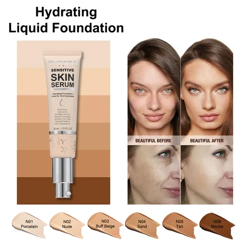 Vista 4 de PHOERA - Maquillaje de base para piel madura, arrugas con acabado natural mate para una tez impecable (N05 bronceado)