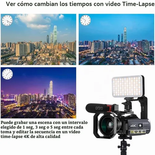 Vista 3 de ORDRO Cámara de video UHD 4K IR visión nocturna Vlogging Cámara para YouTube Grabadora de zoom digital con micrófono, lente gran angular, luz