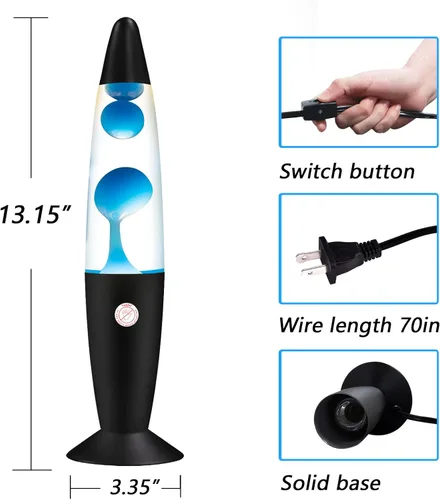 Vista 6 de Vanful Lámpara de magma azul con base negra, lámpara de movimiento líquido para adultos y niños, cargada por cable, estado de ánimo, noche