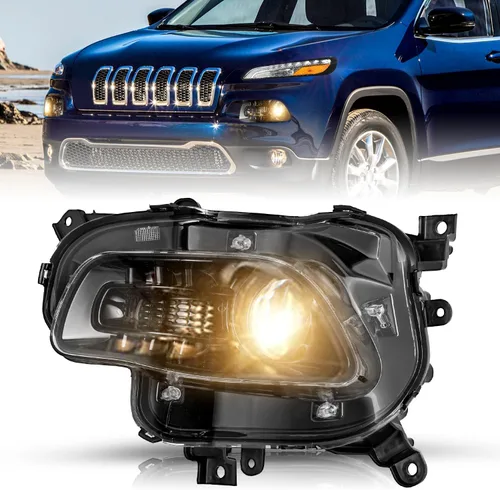Vista 24 de JSBOYAT Compatible con 2014-2018 Jeep Cherokee Luz LED DRL de estacionamiento Señal de giro estilo OE Faros LED DRL cromados para parachoques Señal
