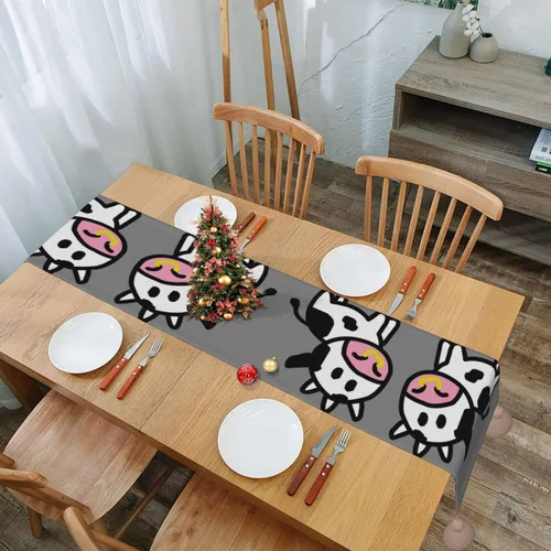 Vista 7 de Camino de mesa navideño de vaca linda, camino de mesa navideño, amplifica tu ambiente gastronómico