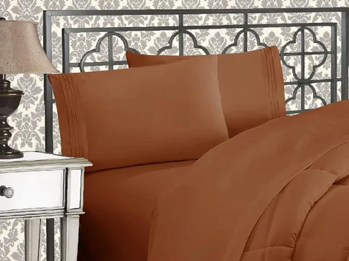 Vista 9 de Elegance Linen Sábanas de calidad egipcia sólidas de 4 piezas de la serie 1800 con bolsillos profundos de hasta 16 pulgadas, tamaño individual