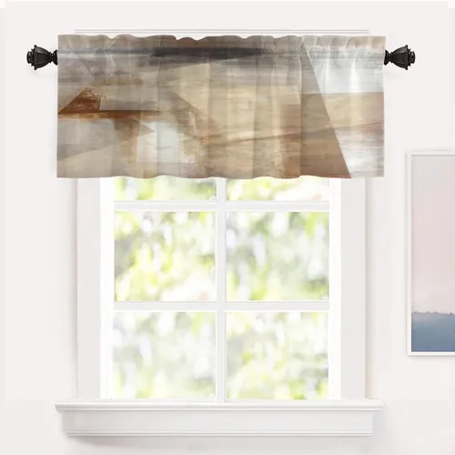 Vista 10 de Shrahala Beige and Orange Abstract Art Brushstrokes Blackout Curtain Tiers, Abstract Oil Paint Kitchen Valance Light Blocking Tier Drapes with Rod