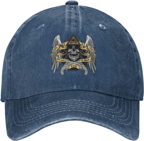 Vista 2 de Cowboy Hat Trendy Hats for Man and Women Djustable Four Season Outdoor Baseball Cap of Hell Skull with Angel Navy Blue