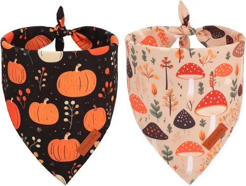 Vista 11 de PTDECOR Bandana de Halloween para perro, bufanda festiva reversible para mascotas, varios tamaños, bandanas triangulares de Halloween para cachorros
