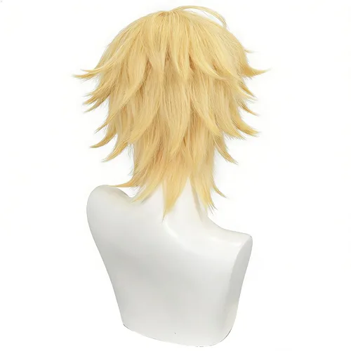 Vista 4 de Peluca rubia anime peluca rubia corta en capas con collar Rubio