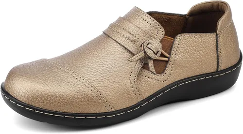 Vista 2 de LAZYPOP Mocasines de cuero clásicos y cómodos para mujer, bonitos zapatos de vestir informales, ligeros, para caminar, zapatos planos