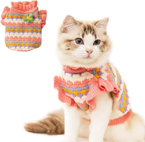 Vista 8 de Sudaderas con capucha para perro con anillo para correa, camisa cálida a rayas para perros pequeños, hembras, niños, gatos, suéter de invierno
