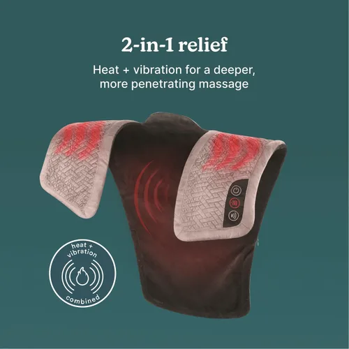 Vista 4 de Homedics Envoltura Masajeadora de Hombro con Calor y Vibración, Comfort Pro Elite, Tela Suave, Alivio de la Tensión, 2 Velocidades y Estilos, Largo