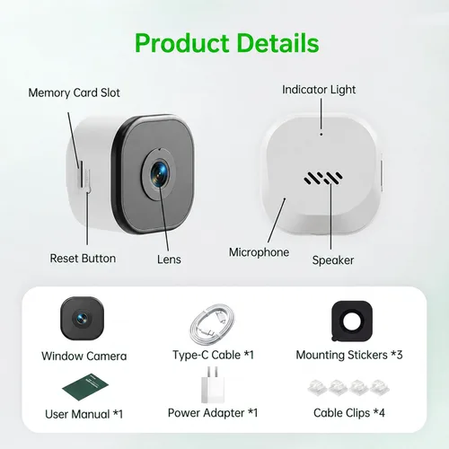 Vista 9 de Cámara de ventana 2K, cámara de seguridad WiFi de 5 GHz y 2.4 GHz para el hogar, visión amplia de 120°, visión nocturna a todo color, detección