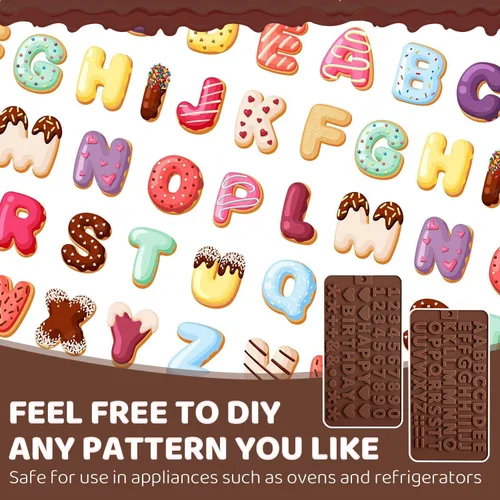 Vista 3 de 2 moldes de silicona para chocolate, moldes de letras de números, moldes reutilizables para dulces con símbolos de decoración de feliz cumpleaños