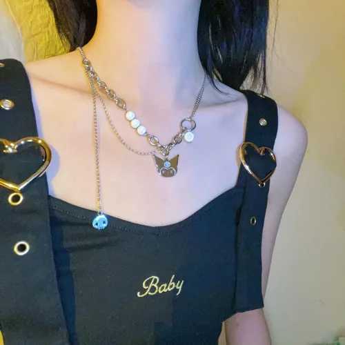 Vista 4 de Collar con colgante de personaje de dibujos animados de acero inoxidable para mujeres, adolescentes, niñas, mejores amigos, mejores amigos, regalo