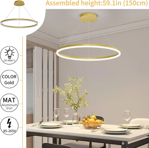 Vista 8 de Mikeru Lámpara LED moderna, lámpara colgante de techo con control remoto de 3000 a 6500 K, luz de temperatura de color ajustable para sala de estar