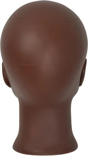 Vista 5 de Cabeza de maniquí calvo profesional de cosmetología para hacer pelucas, exhibir pelucas, anteojos con pasadores en T (marrón y rojo, 18.9 pulgadas)