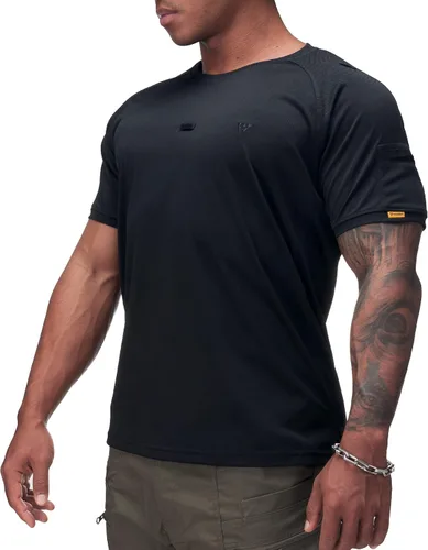 Vista 2 de IDOGEAR Camisas tácticas de cuello redondo para hombre, camiseta atlética de manga corta, camisetas deportivas para exteriores